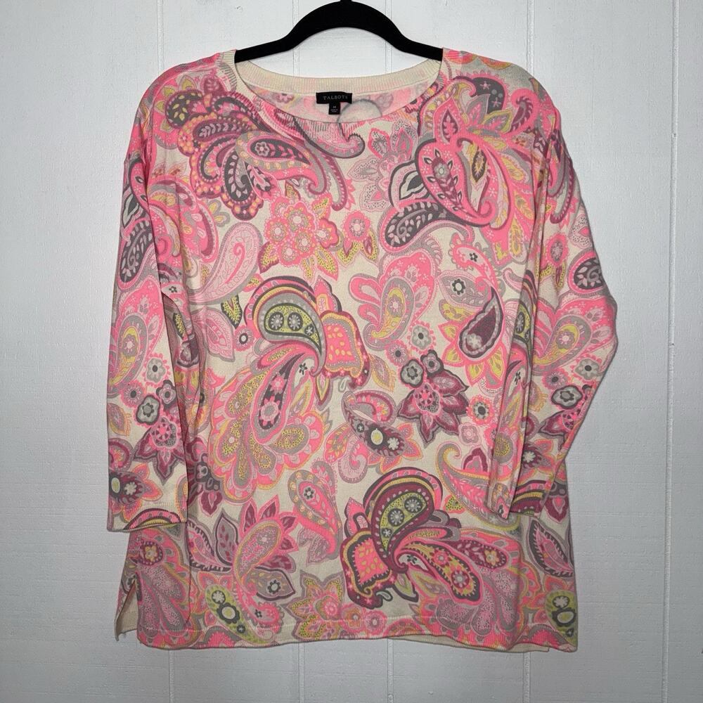 Talbots Women’s Neon Pink Paisley Sweater Size Medium